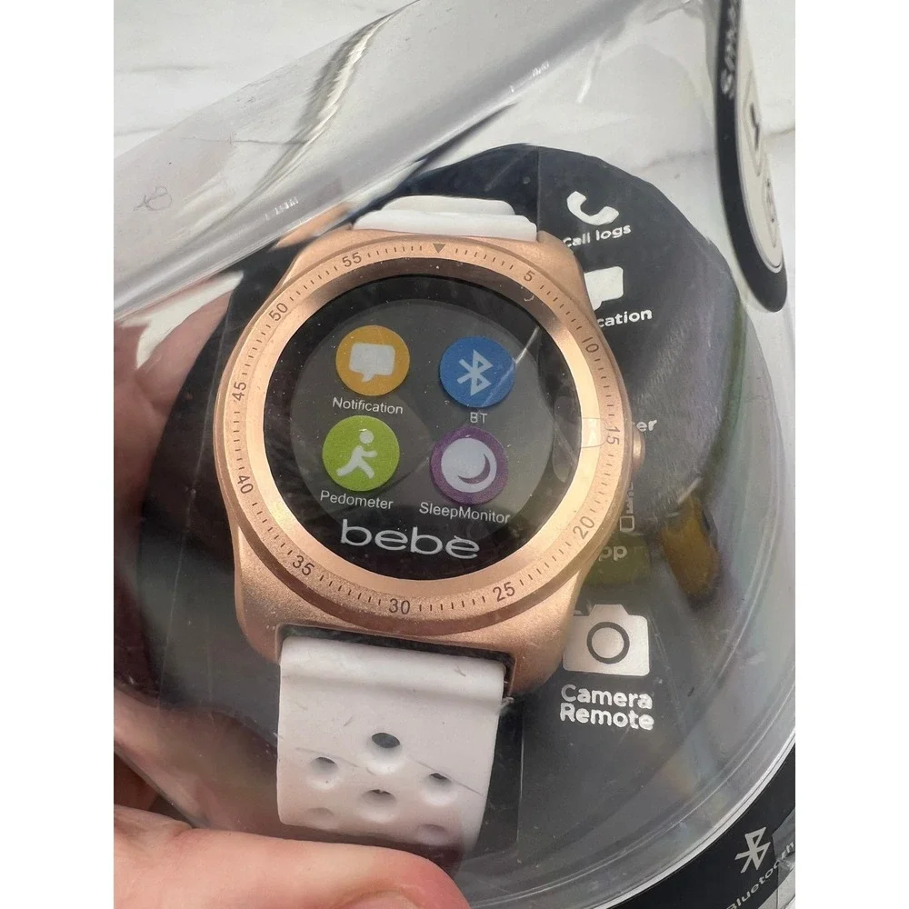 Bebe Smartwatch Rose Gold White Silicone Band iOS Android Compatible NEW